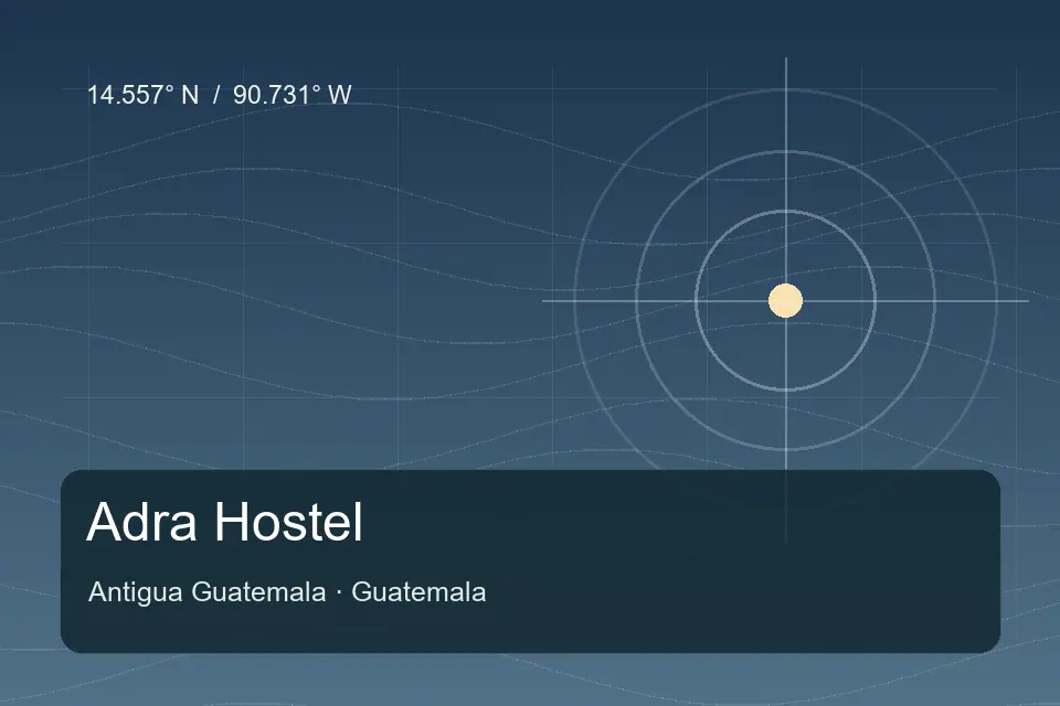 Illustrated geographic marker for Adra Hostel in Antigua Guatemala