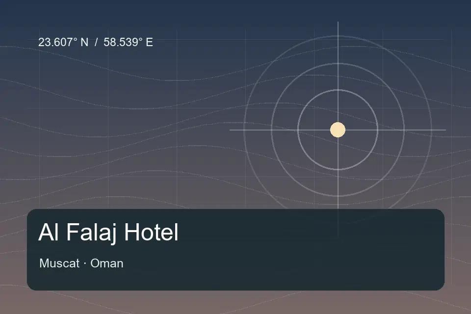 Illustrated geographic marker for Al Falaj Hotel in Muscat