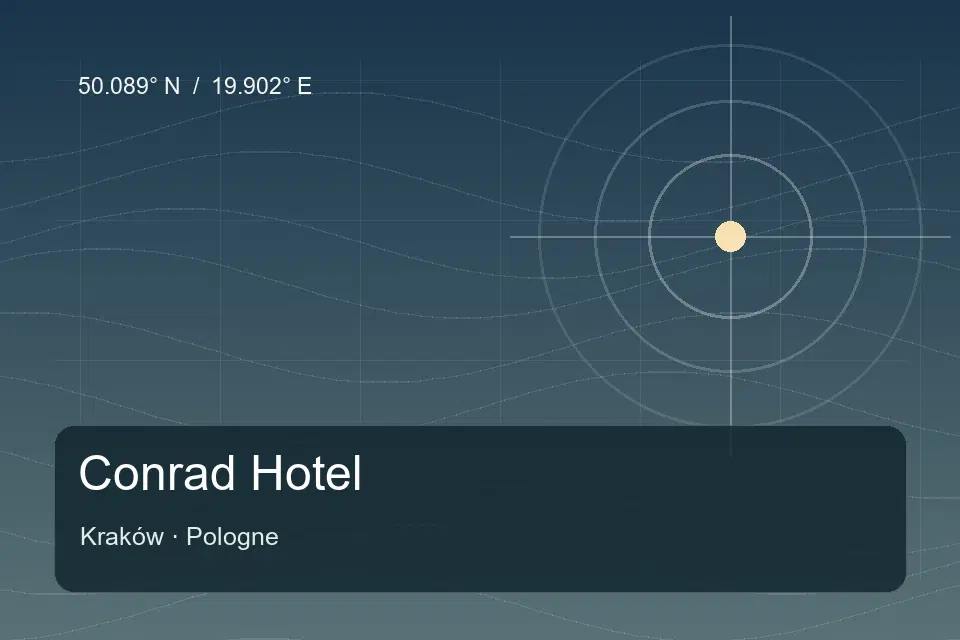 Illustrated geographic marker for Conrad Hotel in Kraków