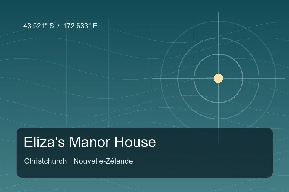 Illustrated geographic marker for Eliza's Manor House in Christchurch