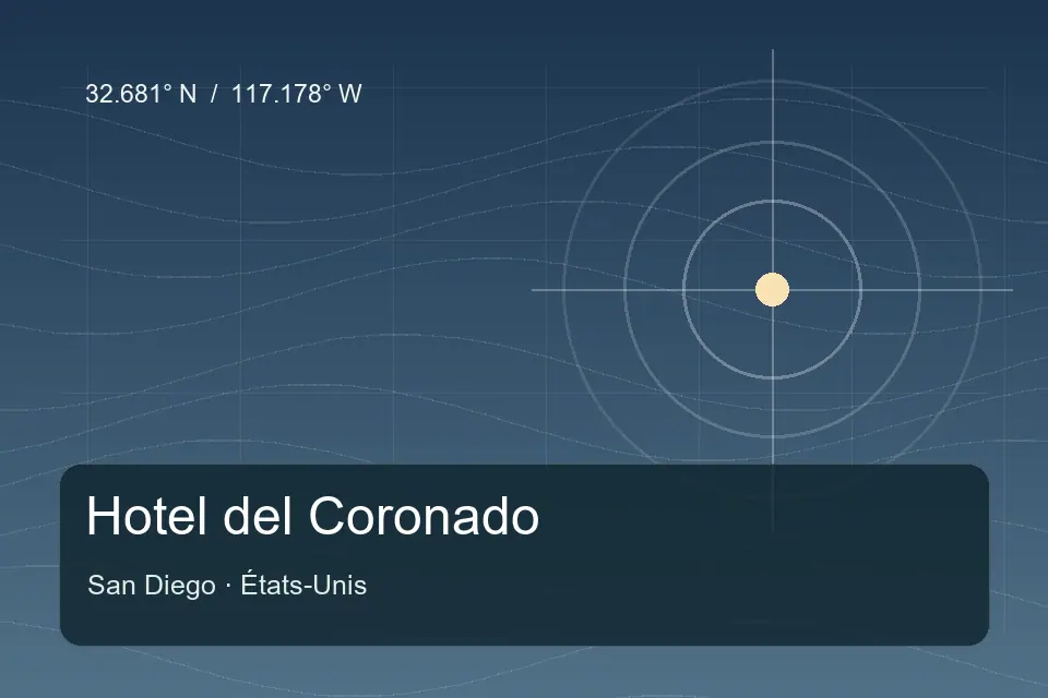 Illustrated geographic marker for Hotel del Coronado in San Diego