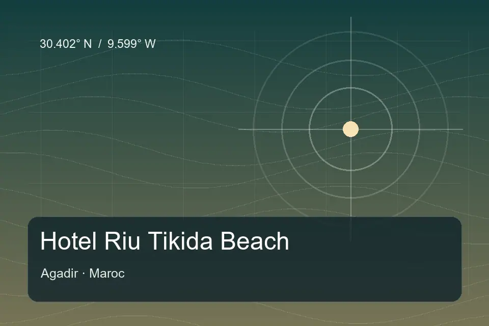 Repère géographique illustré de Hotel Riu Tikida Beach à Agadir