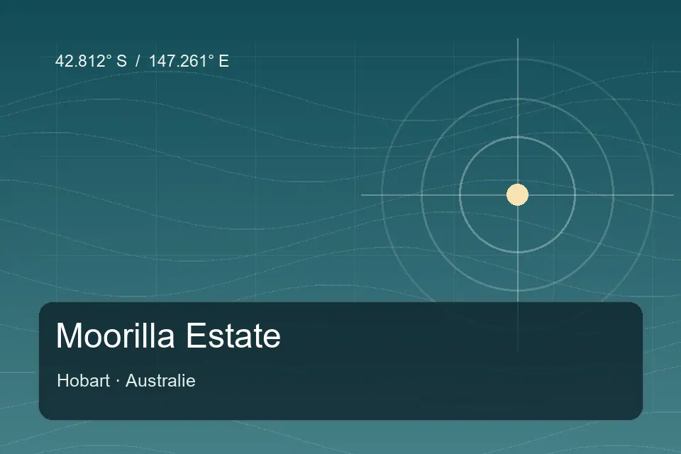 Illustrated geographic marker for Moorilla Estate in Hobart