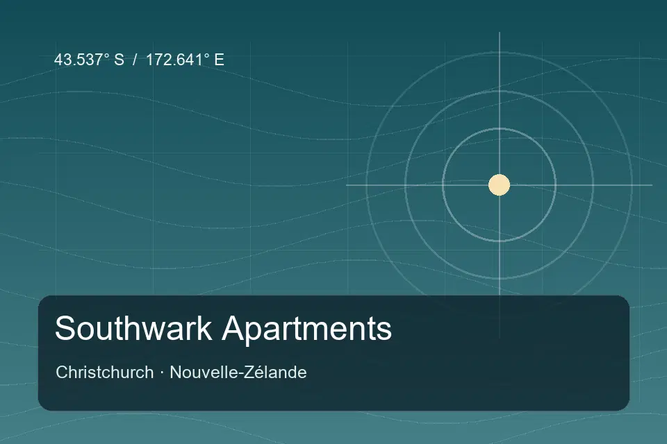 Illustrated geographic marker for Southwark Apartments in Christchurch