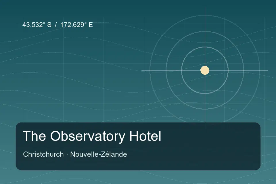 Illustrated geographic marker for The Observatory Hotel in Christchurch